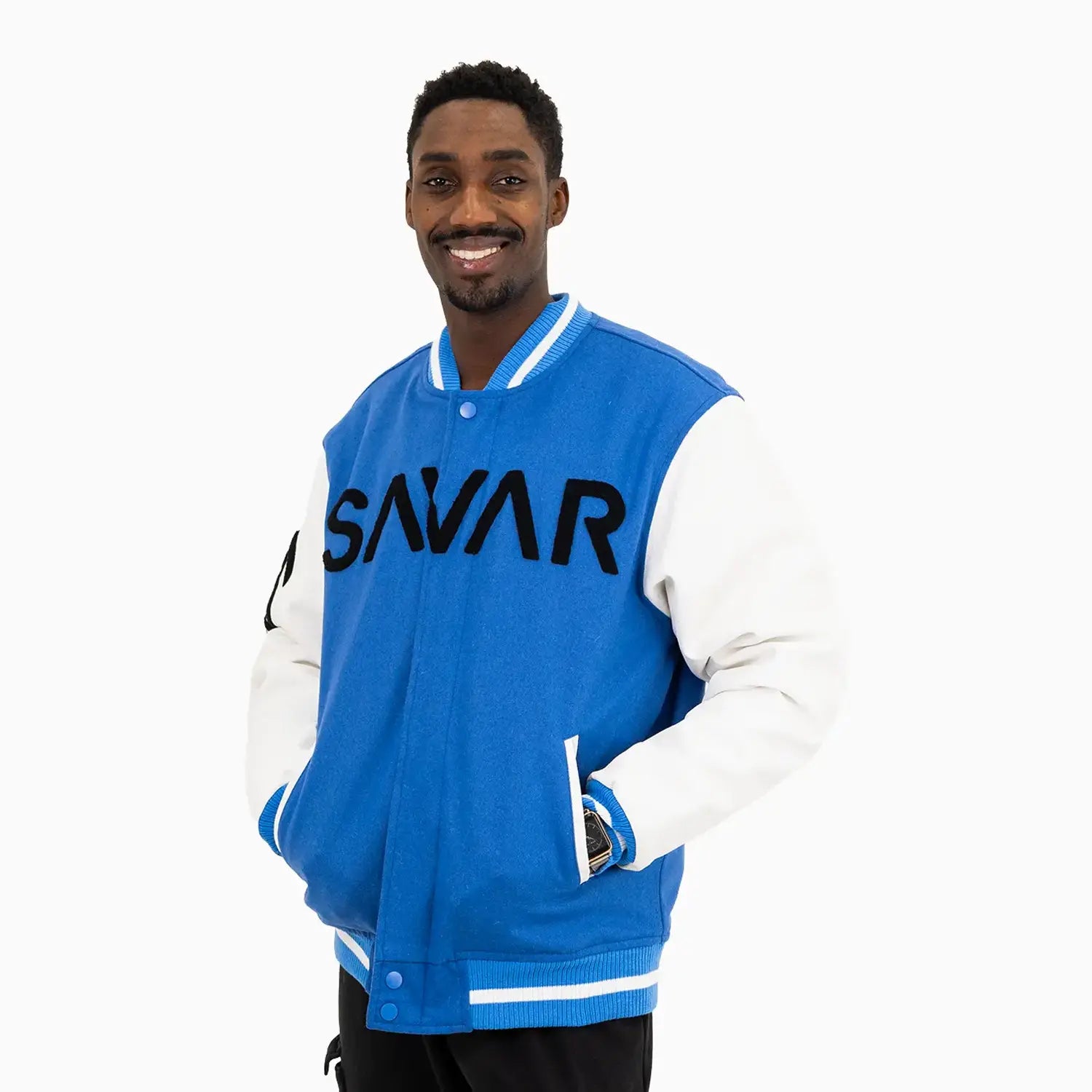 Men's Black Cat Wool Varsity Jacket Savar - Tops and Bottoms USA