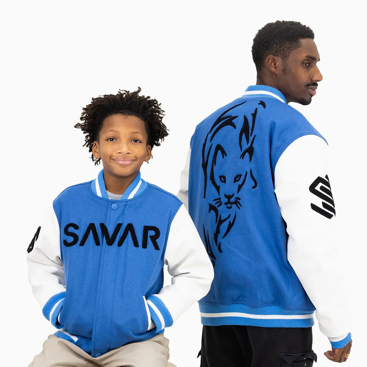 Men's Black Cat Wool Varsity Jacket Savar - Tops and Bottoms USA