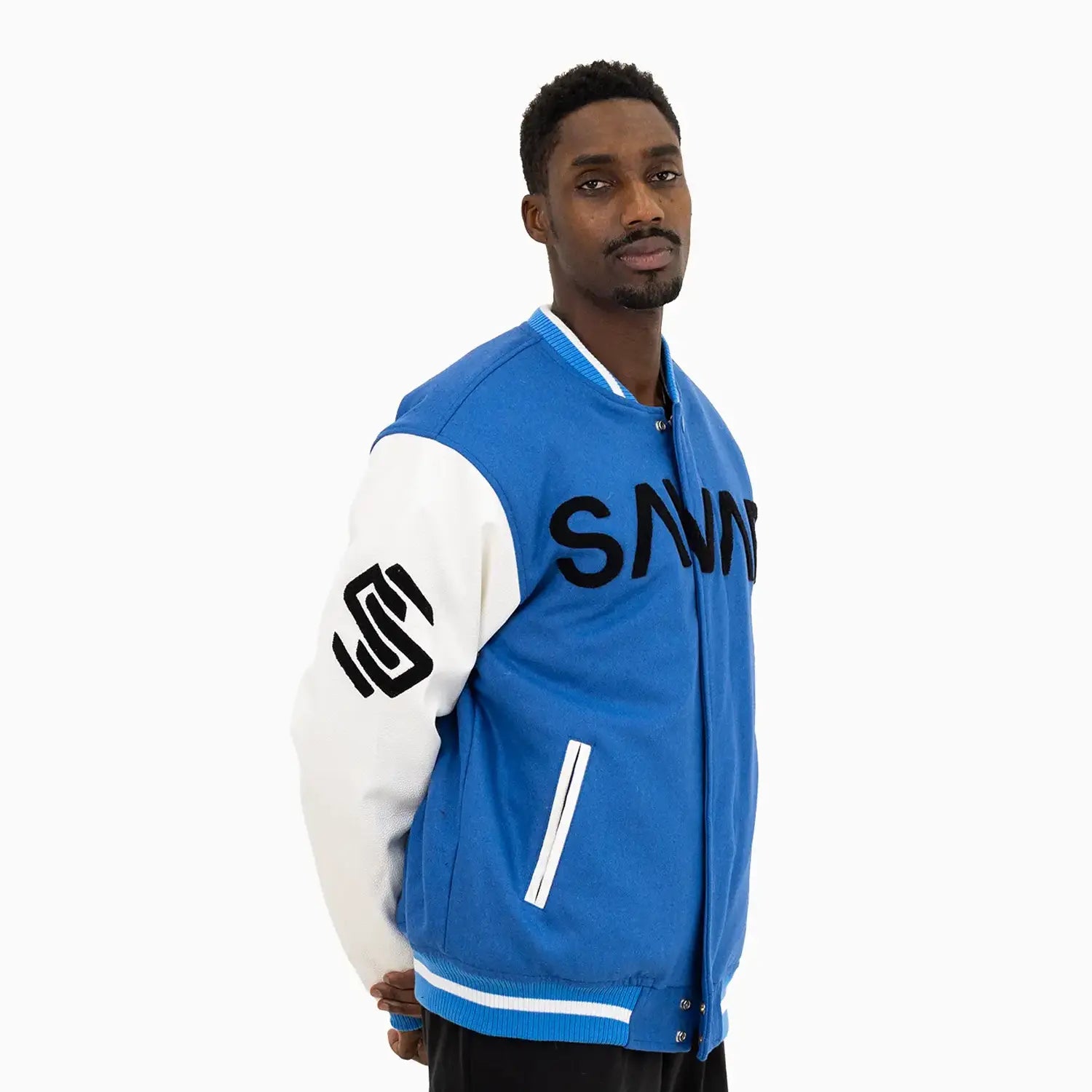 Men's Black Cat Wool Varsity Jacket Savar - Tops and Bottoms USA