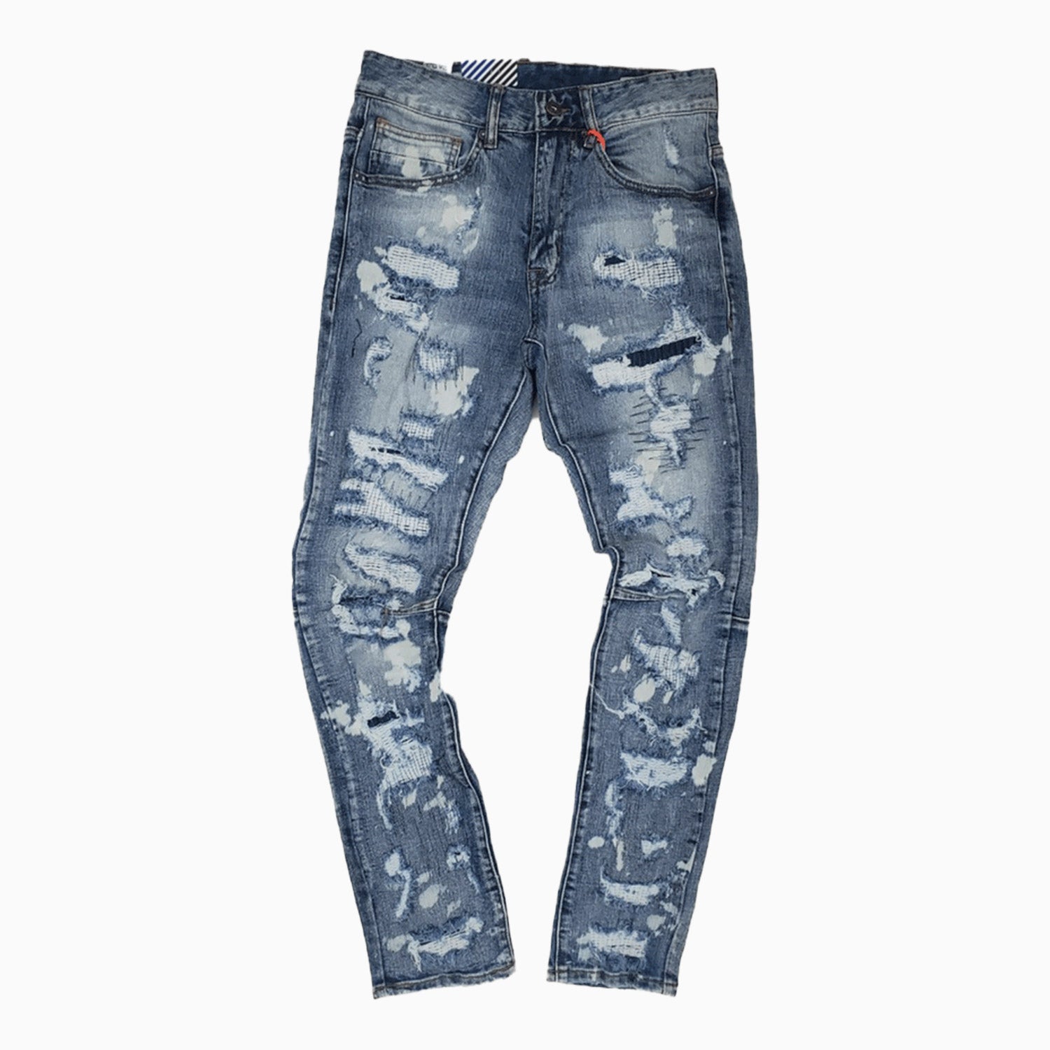 Smoke Rise Men's Heavy Rip + Repair Slim Denim Jeans Pant