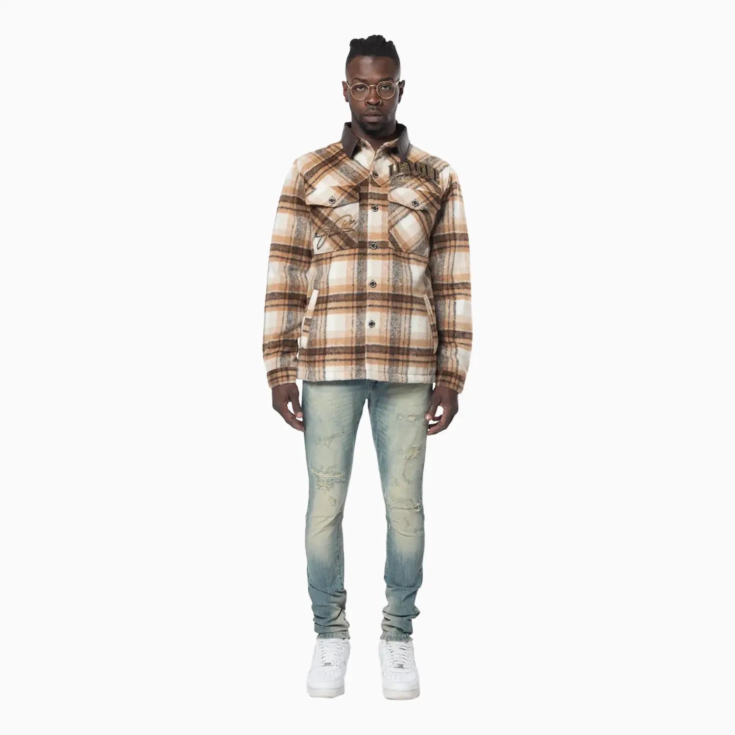 smoke-rise-mens-vegan-leather-collar-plaid-shacket-shirt-oh24687-maple
