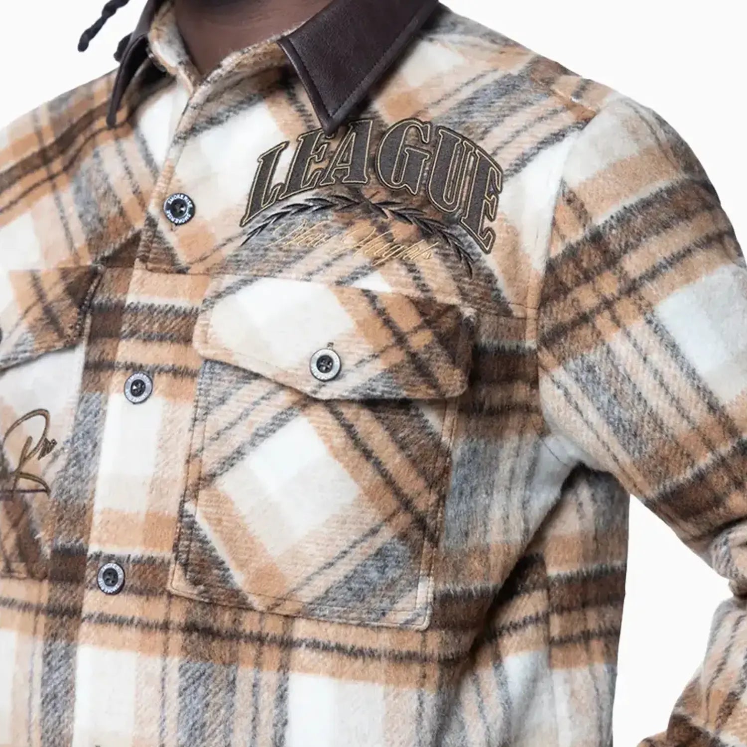 smoke-rise-mens-vegan-leather-collar-plaid-shacket-shirt-oh24687-maple