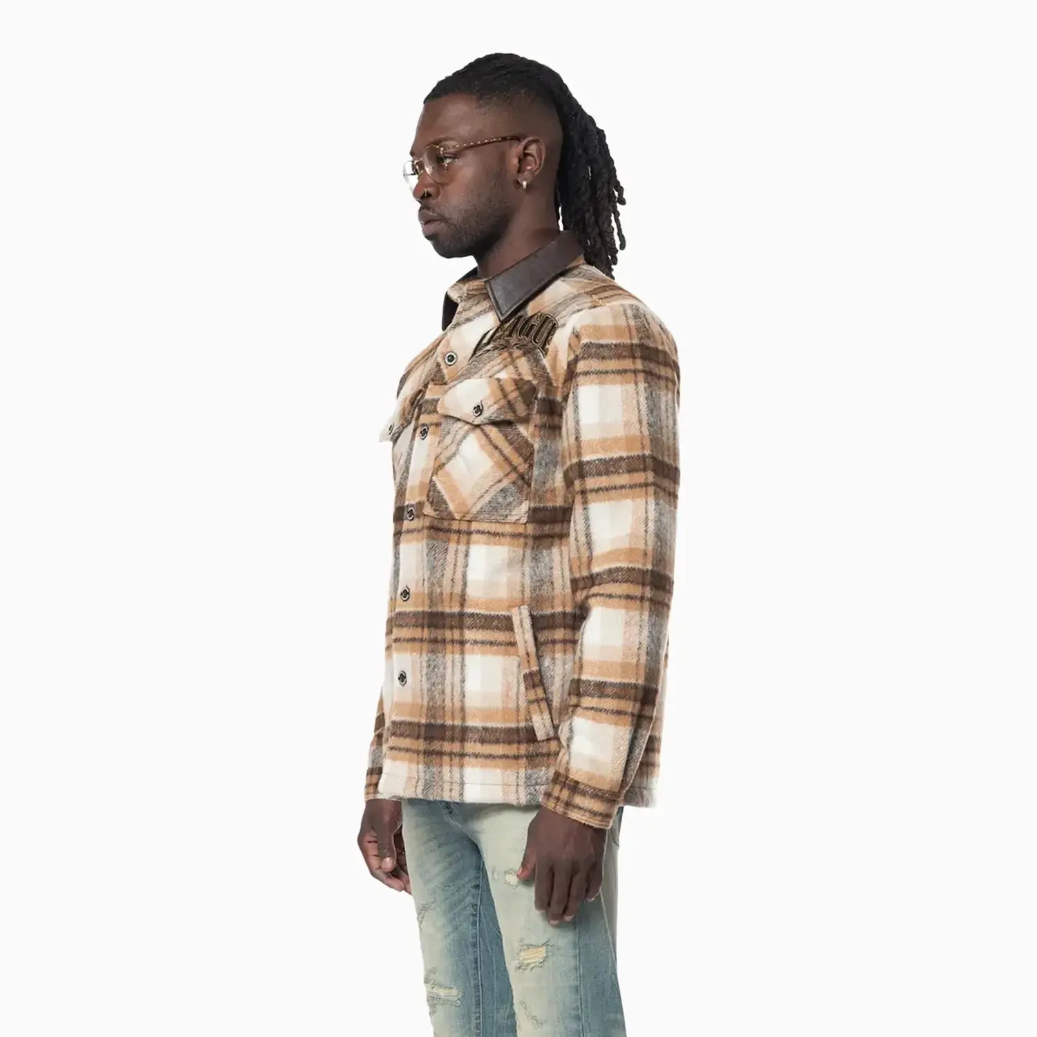 smoke-rise-mens-vegan-leather-collar-plaid-shacket-shirt-oh24687-maple