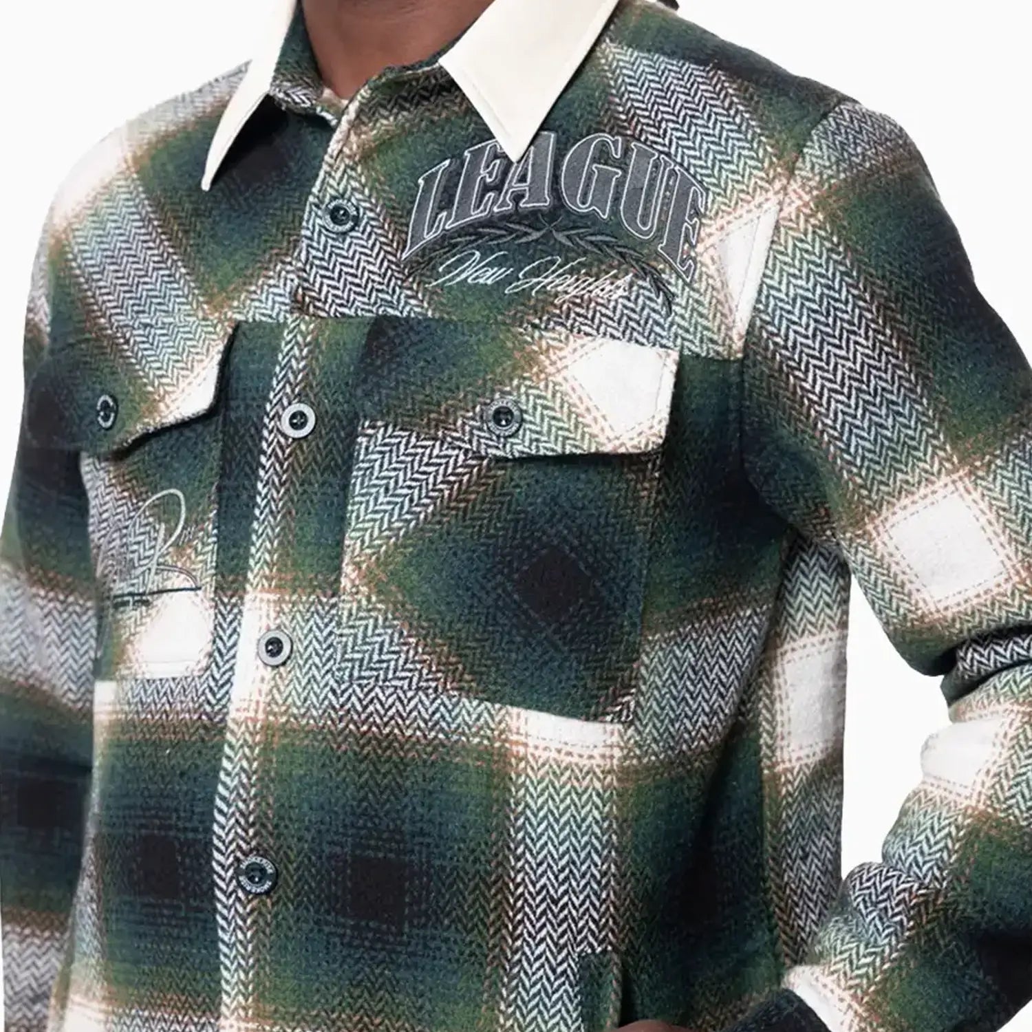 smoke-rise-mens-vegan-leather-collar-plaid-shacket-shirt-oh24687-spruce