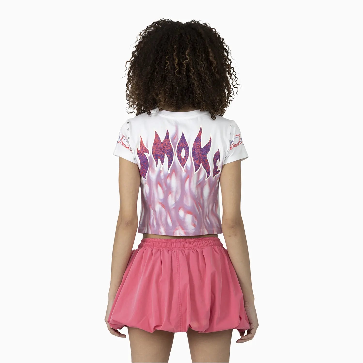Women's Fitted Rhinestone Cropped T-Shirt and Skirt Outfit Smoke Rise - Tops and Bottoms USA