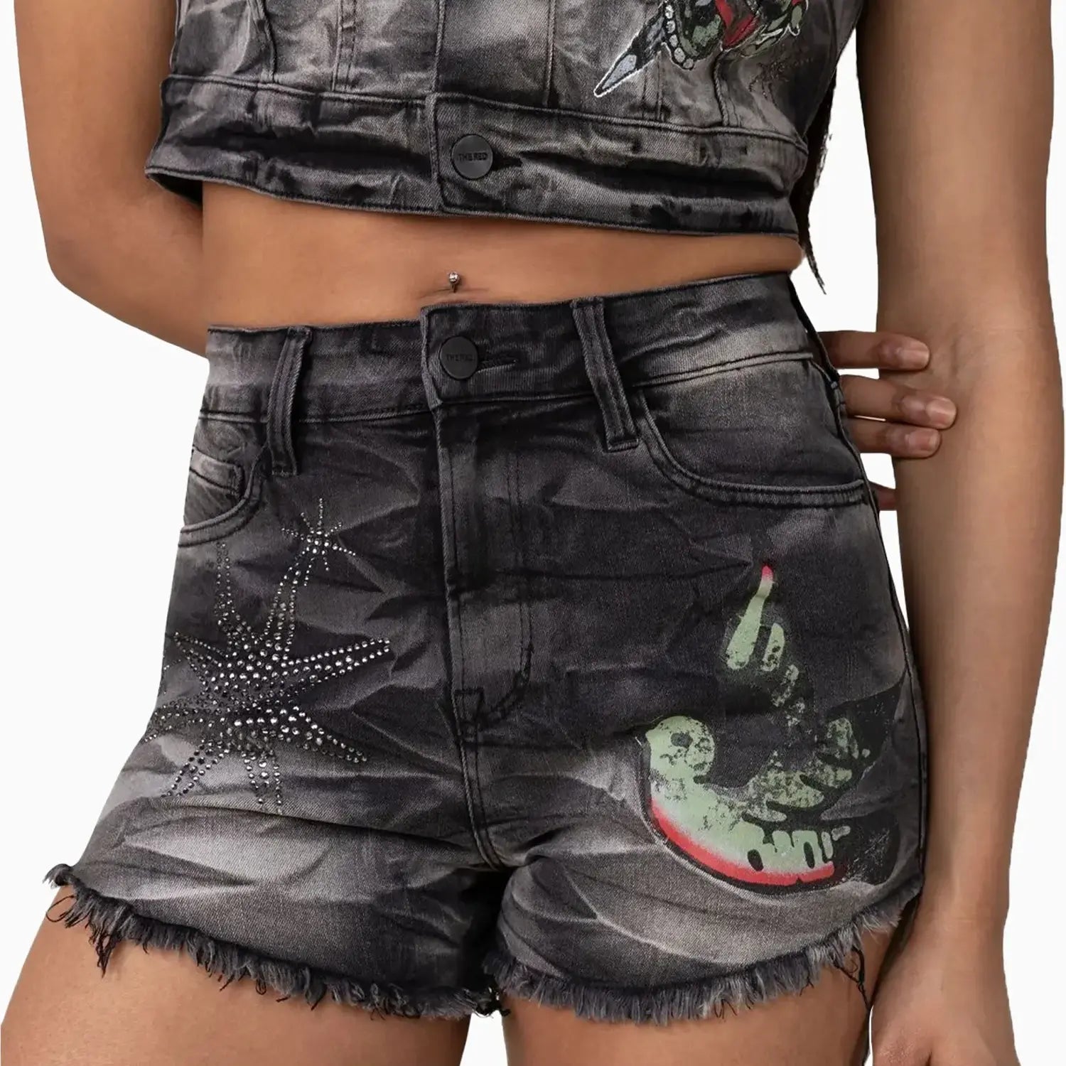 Women's Graphic Trucker Denim Outfit Smoke Rise - Tops and Bottoms USA