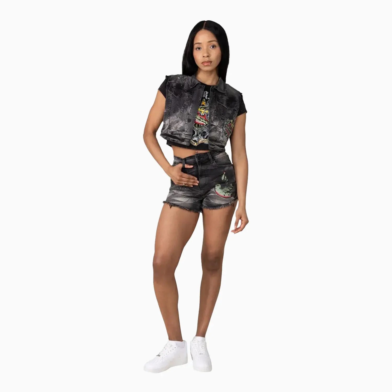 Women's Graphic Trucker Denim Outfit Smoke Rise - Tops and Bottoms USA
