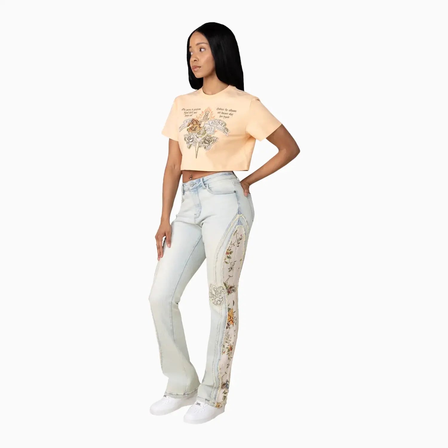 Women's High Rise Graphic Crop Outfit Smoke Rise - Tops and Bottoms USA