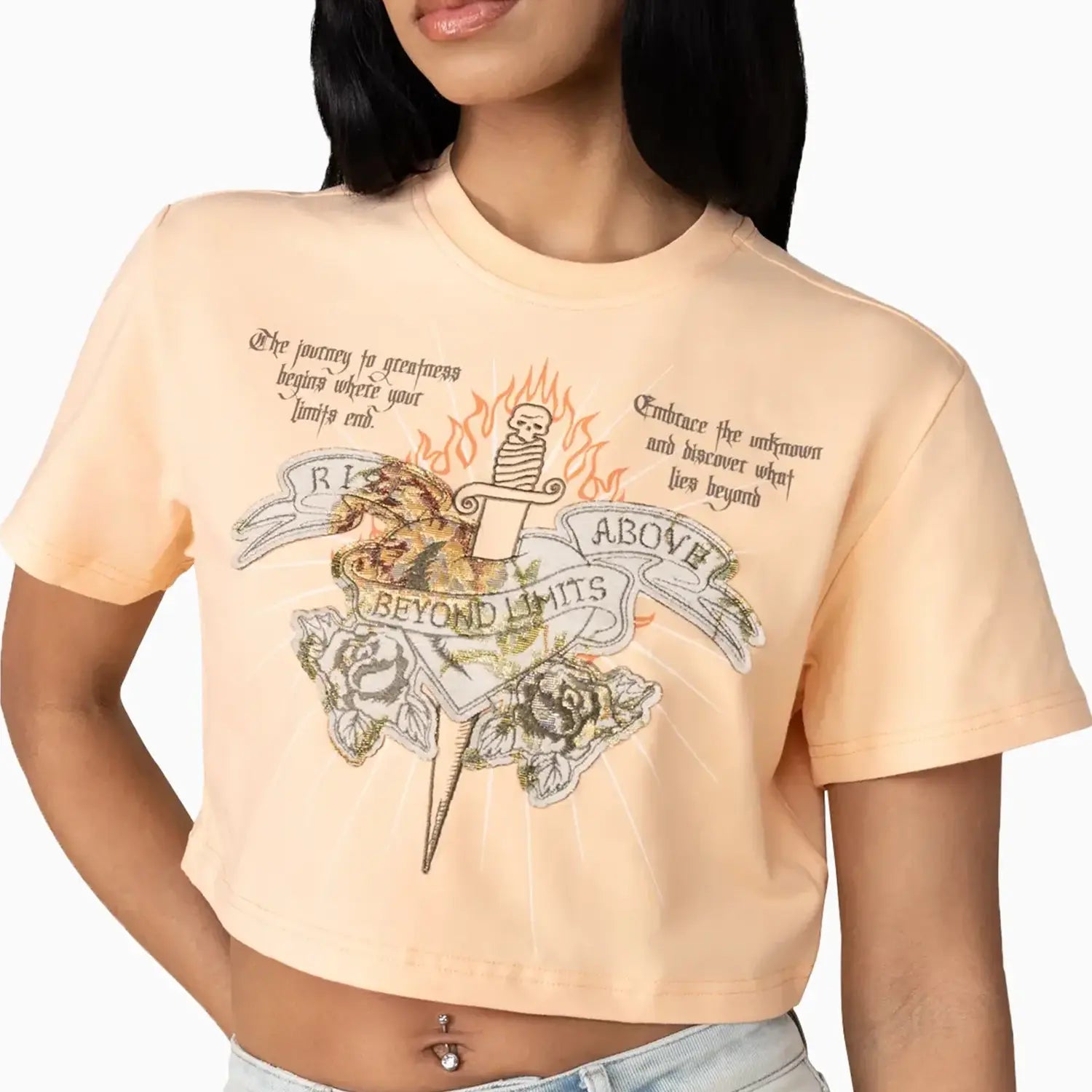 Women's High Rise Graphic Crop Outfit Smoke Rise - Tops and Bottoms USA