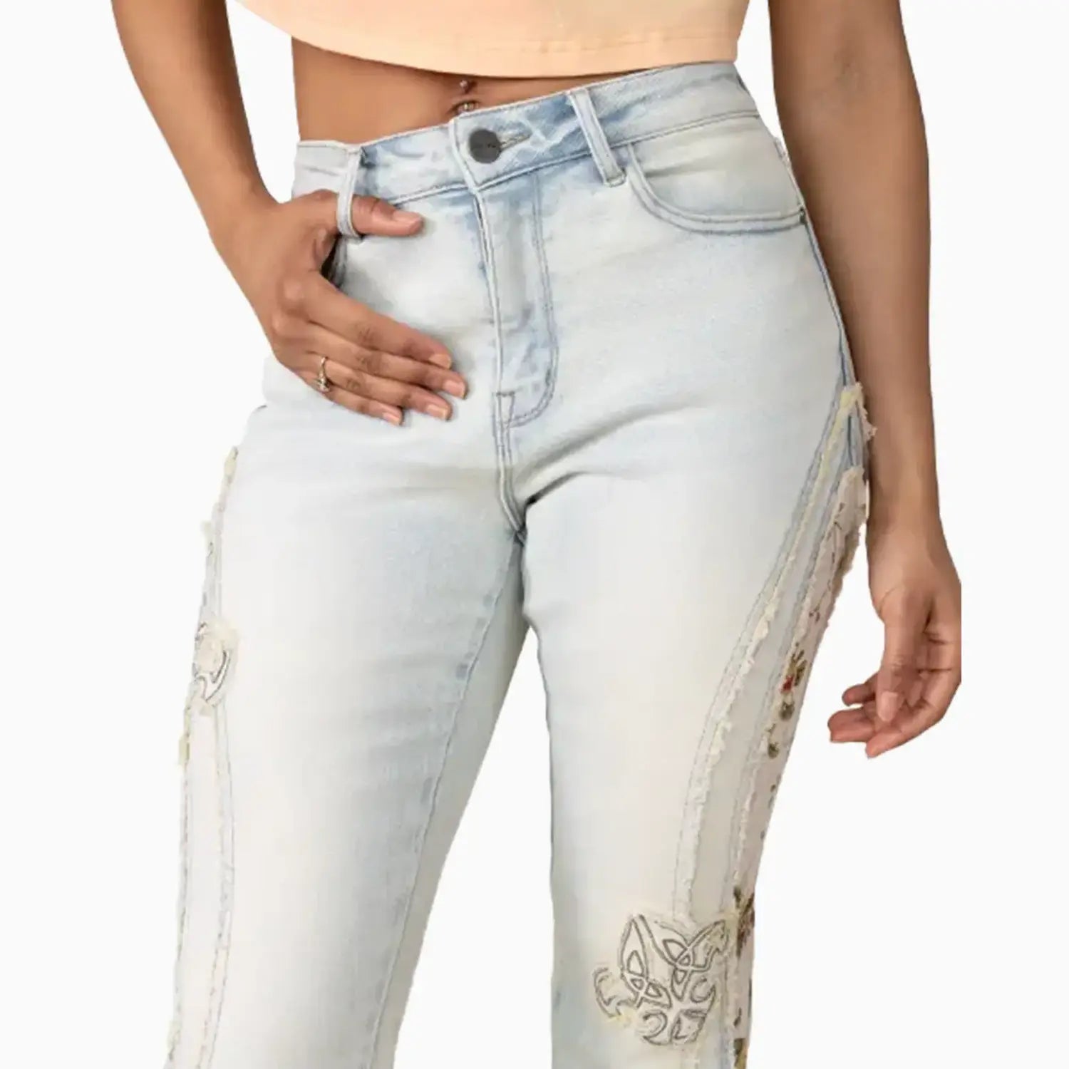 Women's High Rise Graphic Crop Outfit Smoke Rise - Tops and Bottoms USA