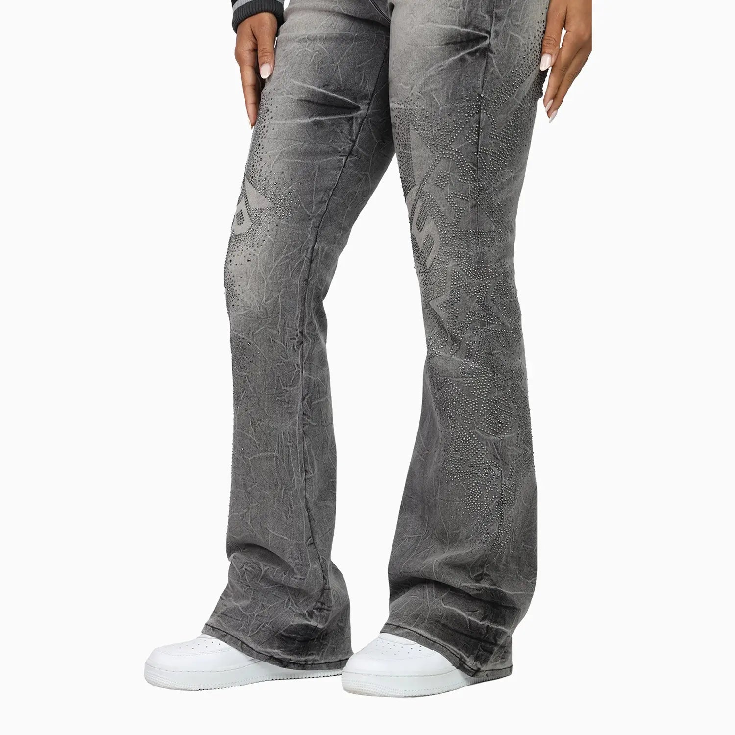 Women's High Rise Rhinestone Stack Jean Pant Smoke Rise - Tops and Bottoms USA