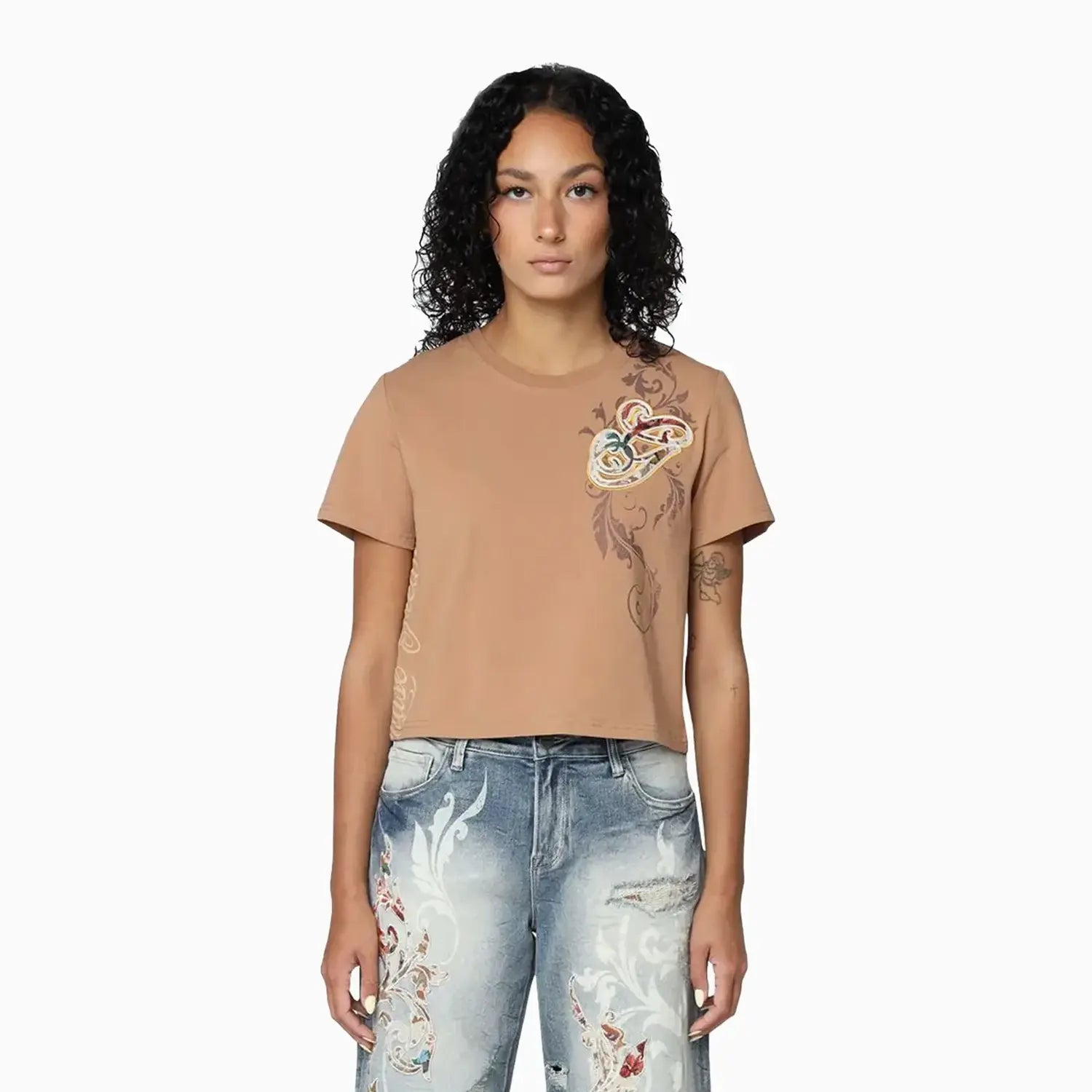 Women's Regular Fit Patch T-Shirt Smoke Rise - Tops and Bottoms USA