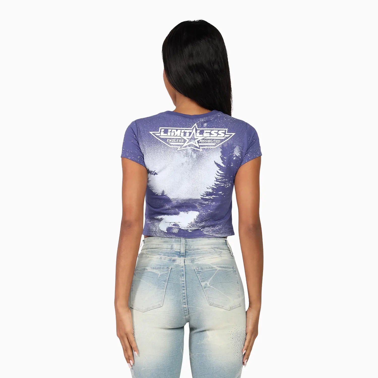 Women's Rhinestone Crop Top and Stack Jean Pant Outfit Smoke Rise - Tops and Bottoms USA