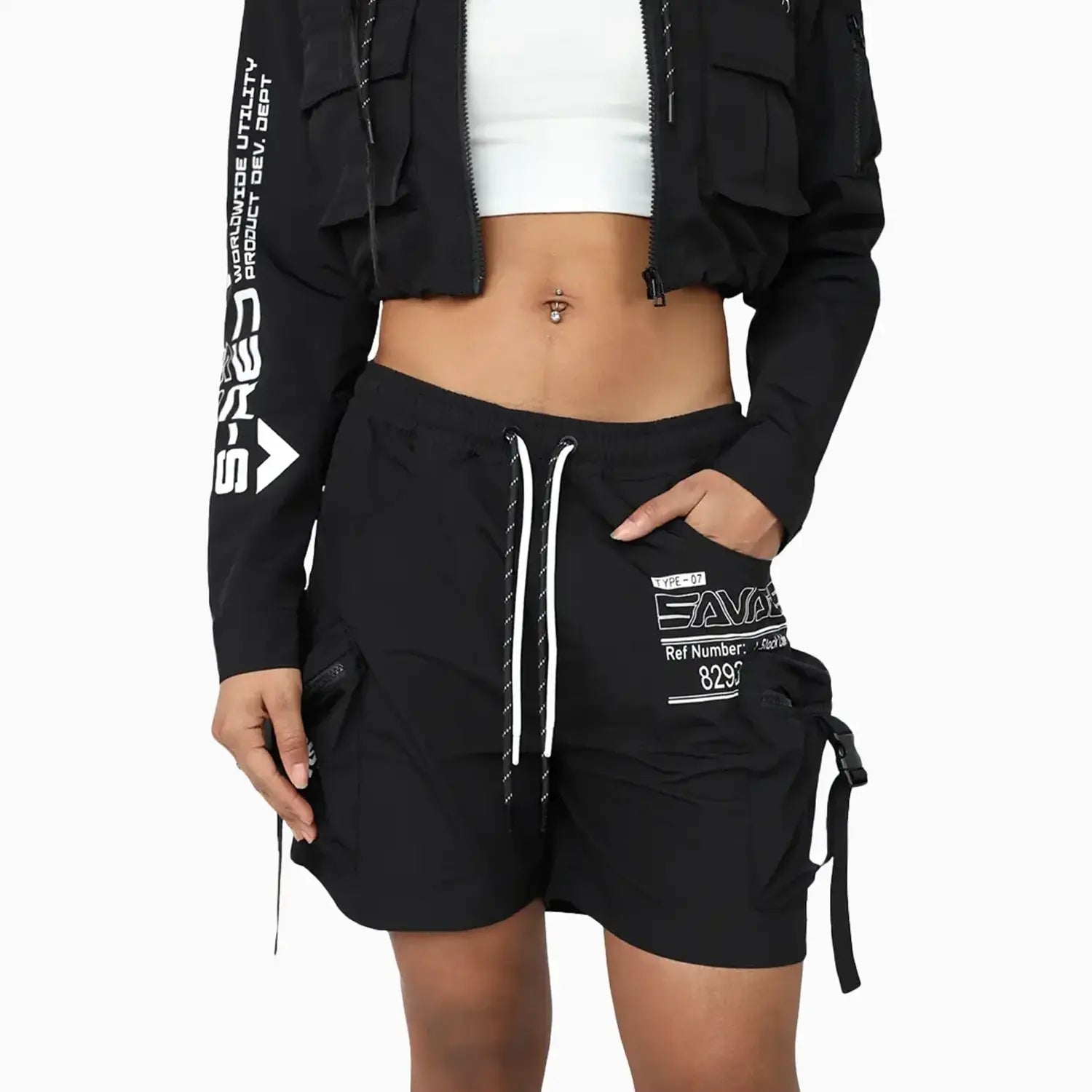 Women's Utility Windbreaker Nylon Printed Outfit Smoke Rise - Tops and Bottoms USA