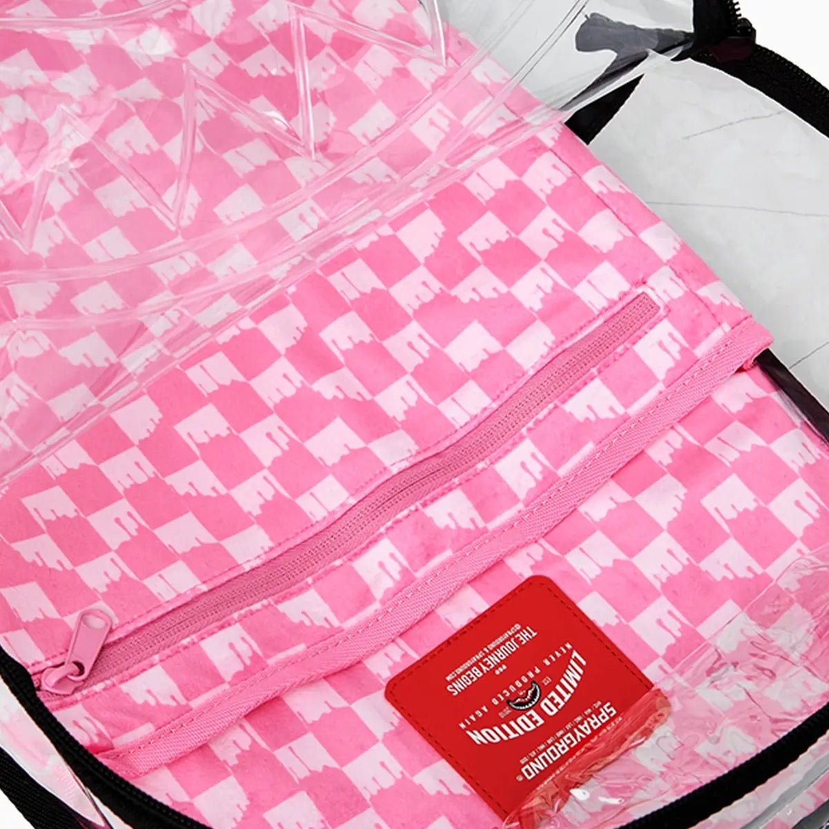 Clear Dlx Backpack Checked Out Pink Drip Sprayground - Tops and Bottoms USA