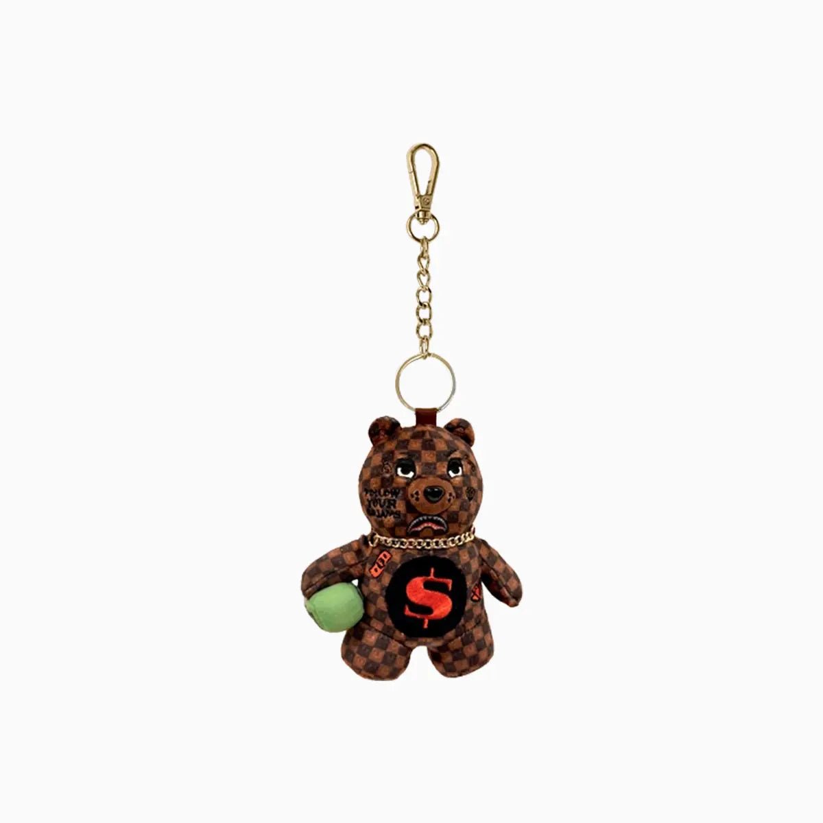 Sip WTF Bubbly Brown Check Bear Keychain Sprayground - Tops and Bottoms USA