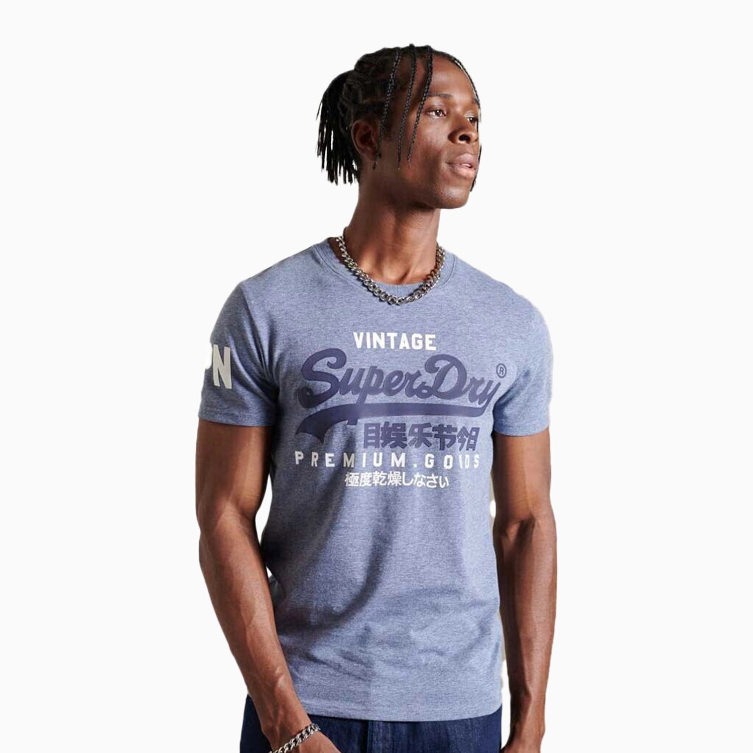 Superdry Nike Vintage Shop Superdry Men's Vintage Logo T-Shirt Dip Dye White Blue Tee [Size M] Orange  Label