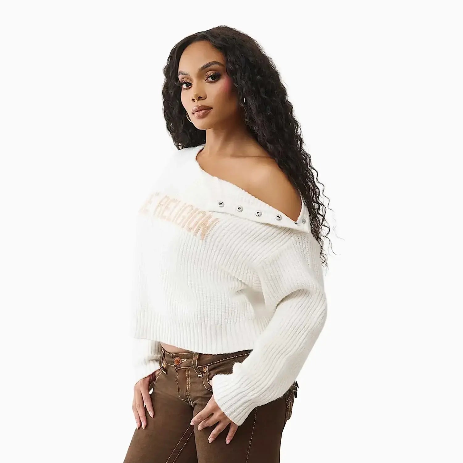 Women's Convertible Cold Shoulder Sweater True Religion - Tops and Bottoms USA