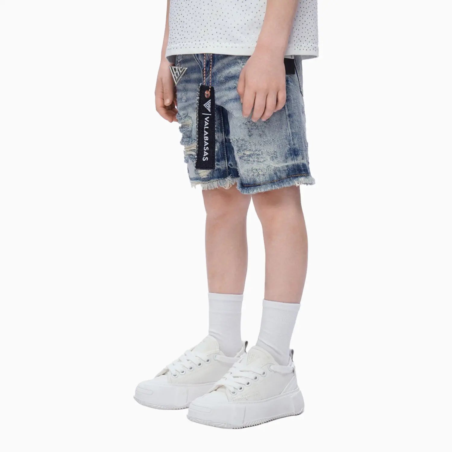 Kid's Clipped Denim Shorts Valabasas - Tops and Bottoms USA