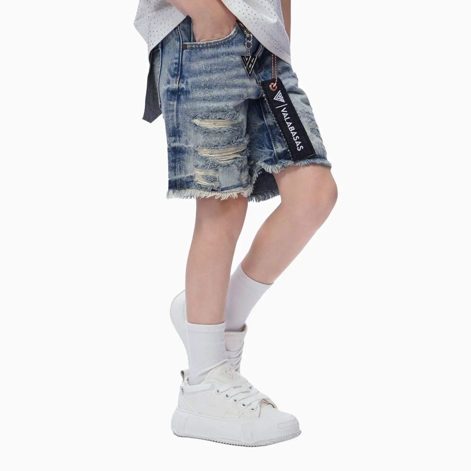 Kid's Clipped Denim Shorts Valabasas - Tops and Bottoms USA