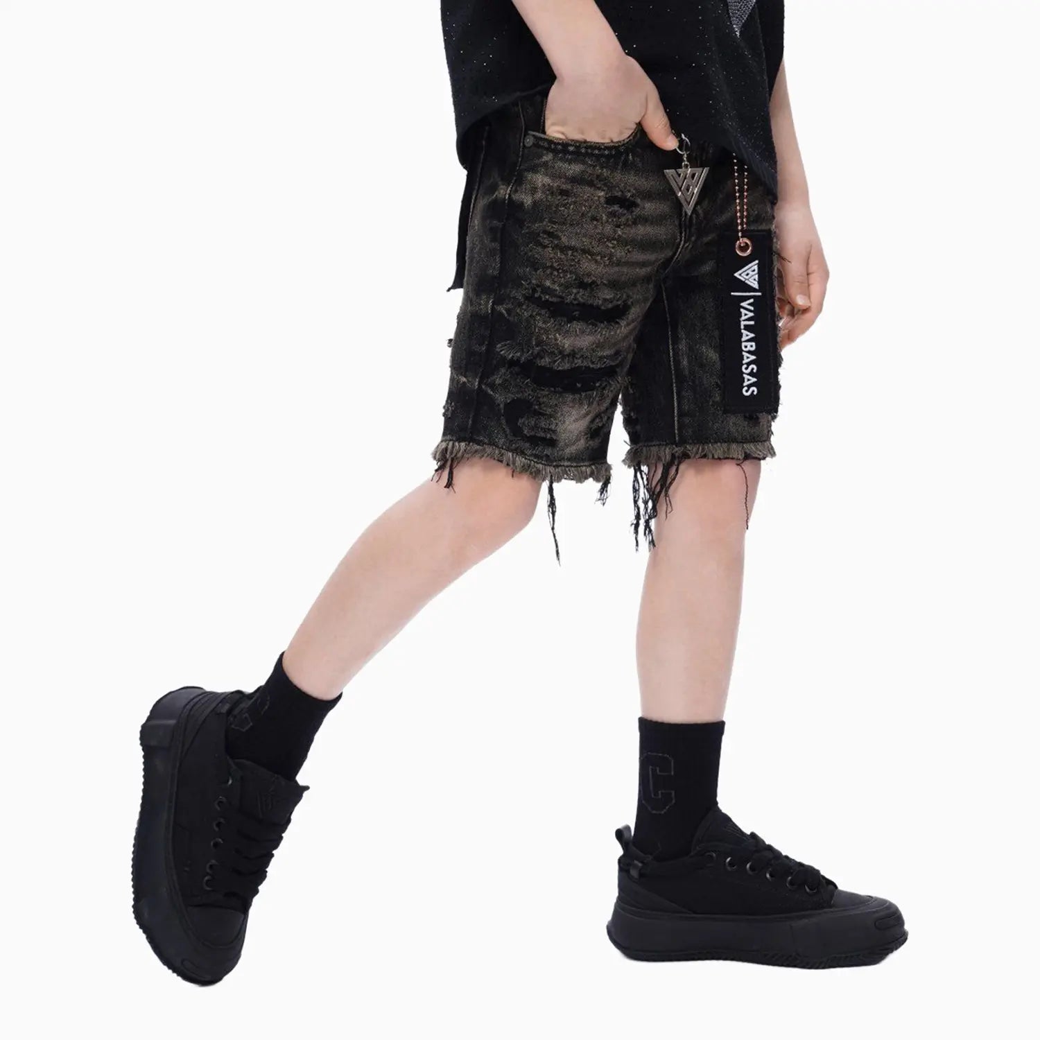 Kid's Clipped Denim Shorts Valabasas - Tops and Bottoms USA