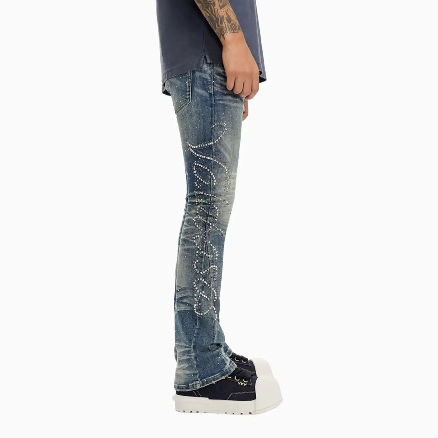 Men's Lattice Stacked Denim Pant
