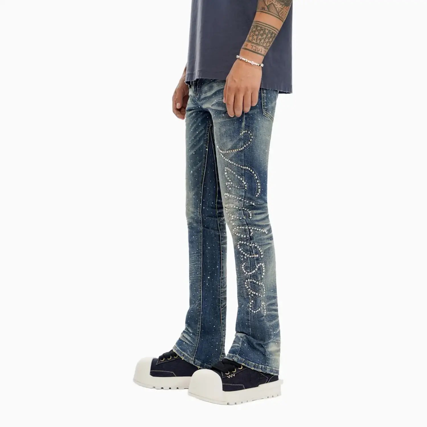 Men's Lattice Stacked Denim Pant