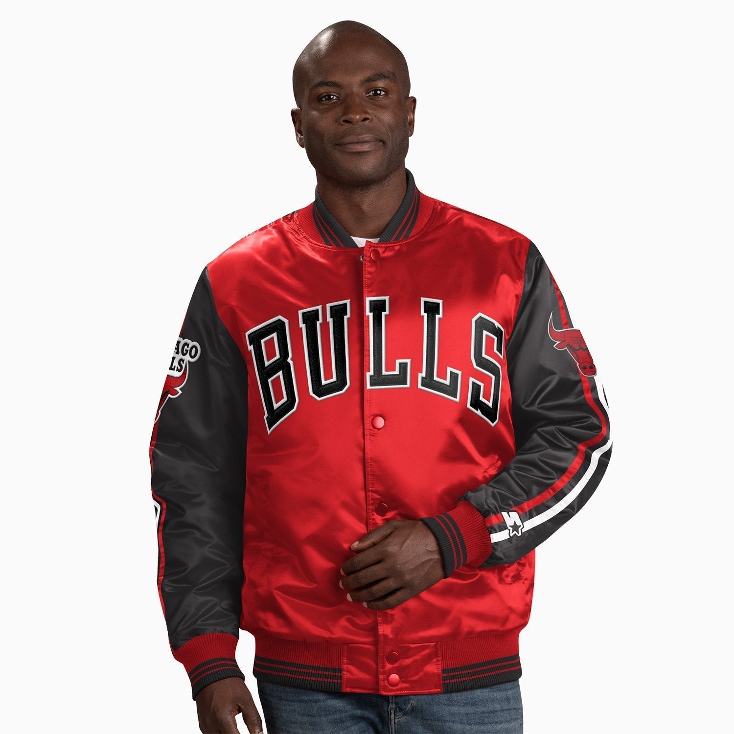 NBA Chicago Bulls Bomber Jacket Mens Button Up Satin Jordan All Over Print  Sz L