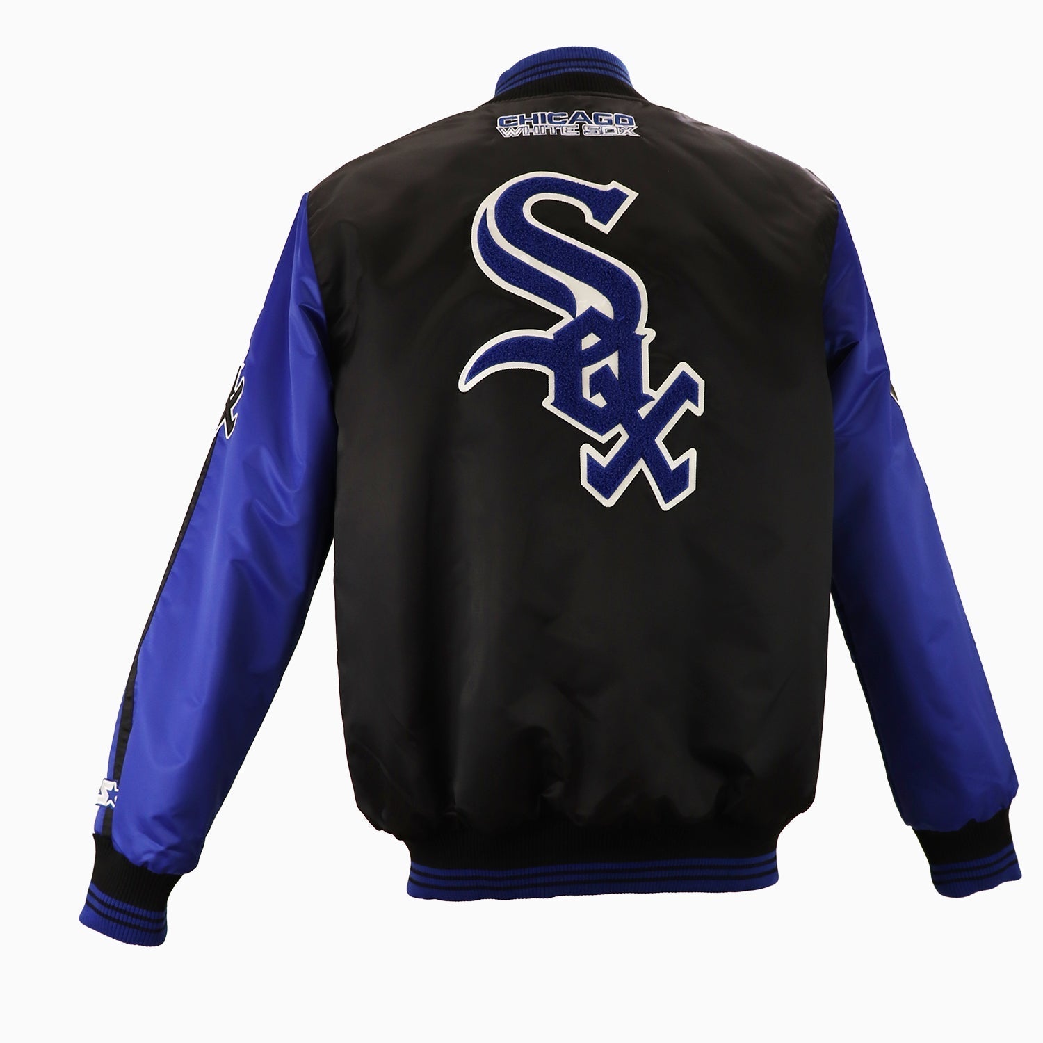 Starter Men's Chicago White Sox Varsity Satin Jacket MLB - Color: Blue Black - Tops and Bottoms USA -