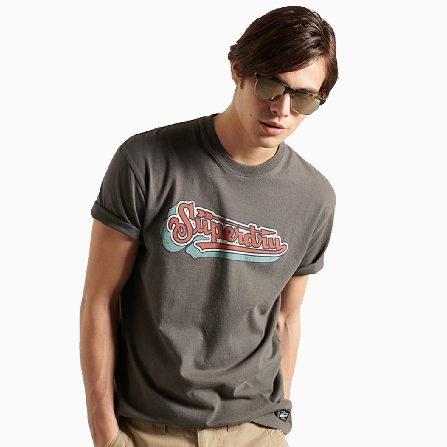 Superdry Men's Boho Box Fit Graphic T Shirt - Color: Dusky Grey - Tops and Bottoms USA -