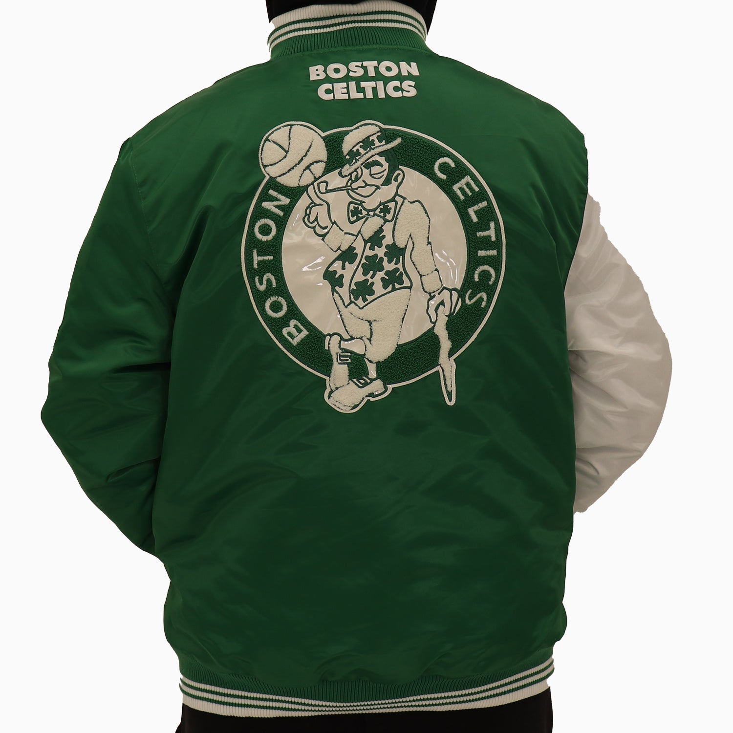 Starter Men's Boston Celtics NBA Varsity Satin Jacket - Color: Green - Tops and Bottoms USA -