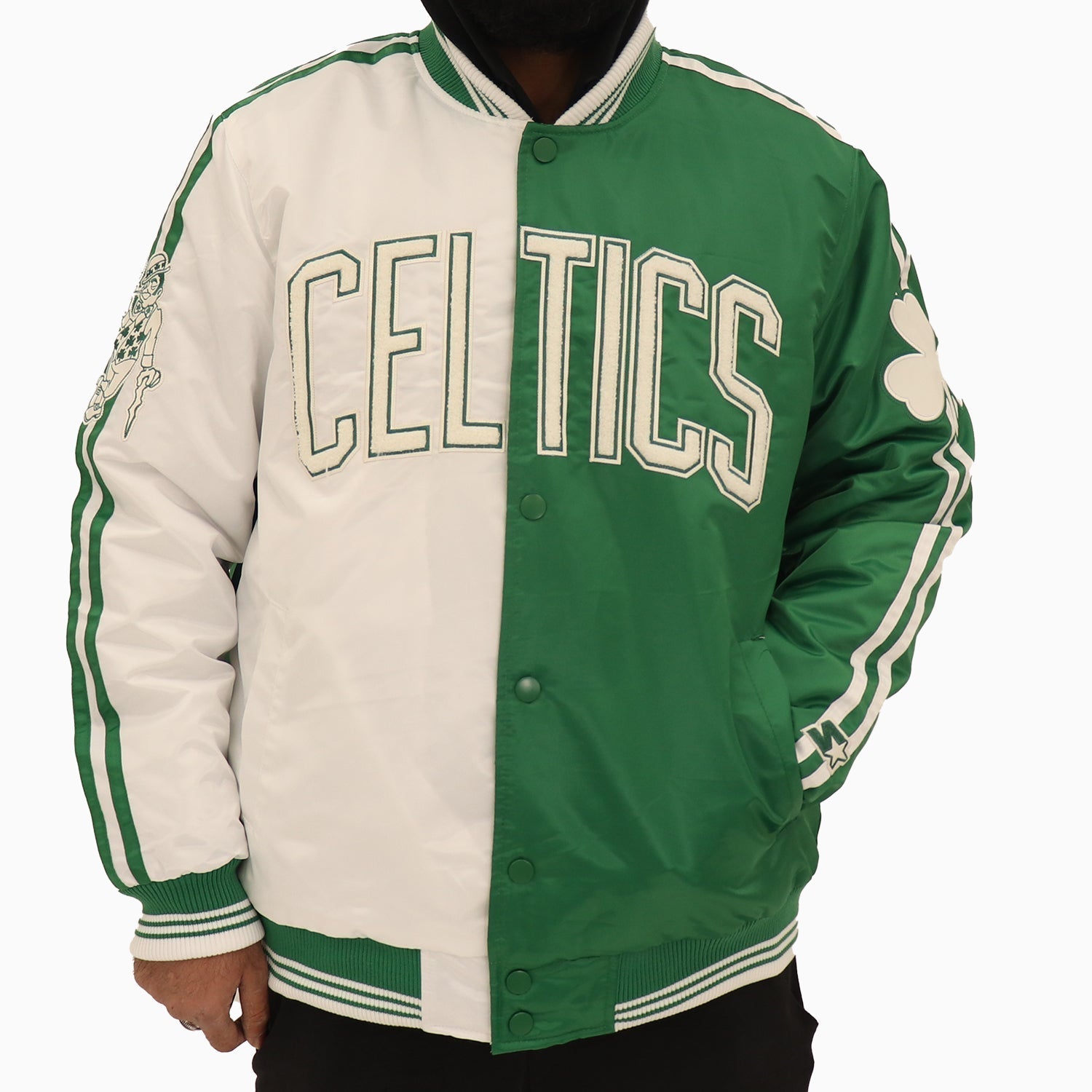 BOSTON CELTICS NBA Satin NEW JACKET MITCHEL & NESS BOY/YOUTH  WHITE/GREEN