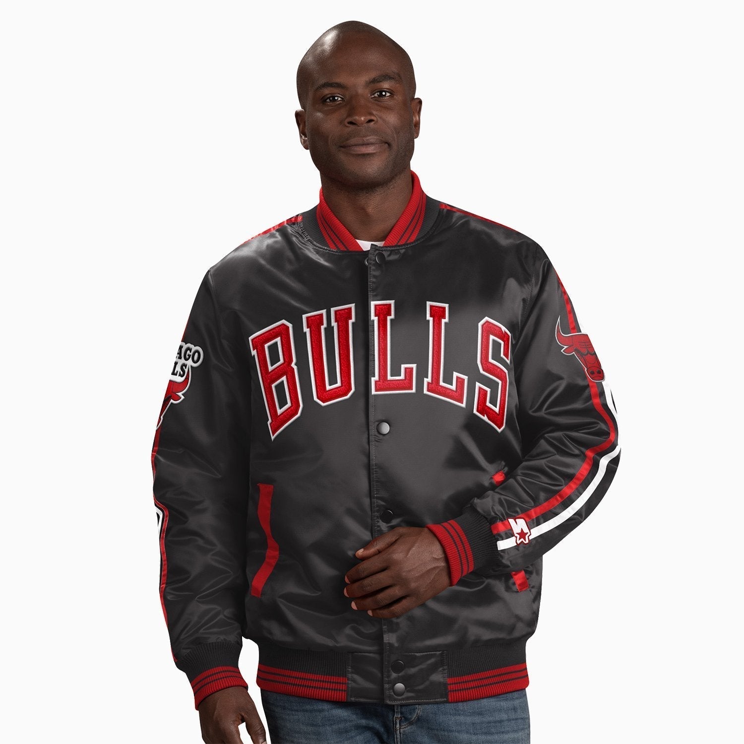 NEW Starter NBA Chicago Bulls Jordan Satin Bomber Jacket Authentic Black  Label