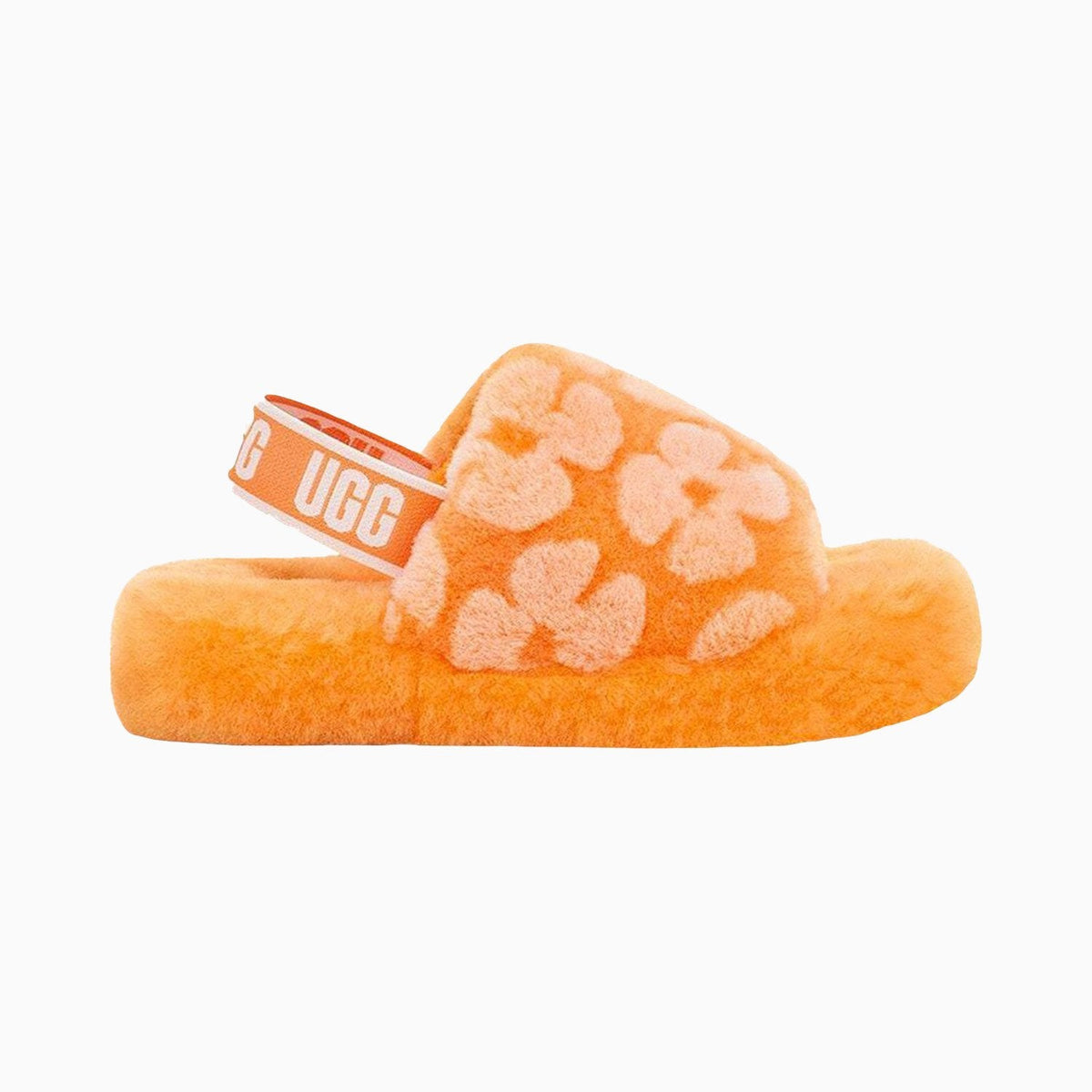 Ugg Kids Girls Orange California Poppy Fluff Yeah Fur Slides  Ugg kids Fluff Yeah Slide Slipper display picture 1