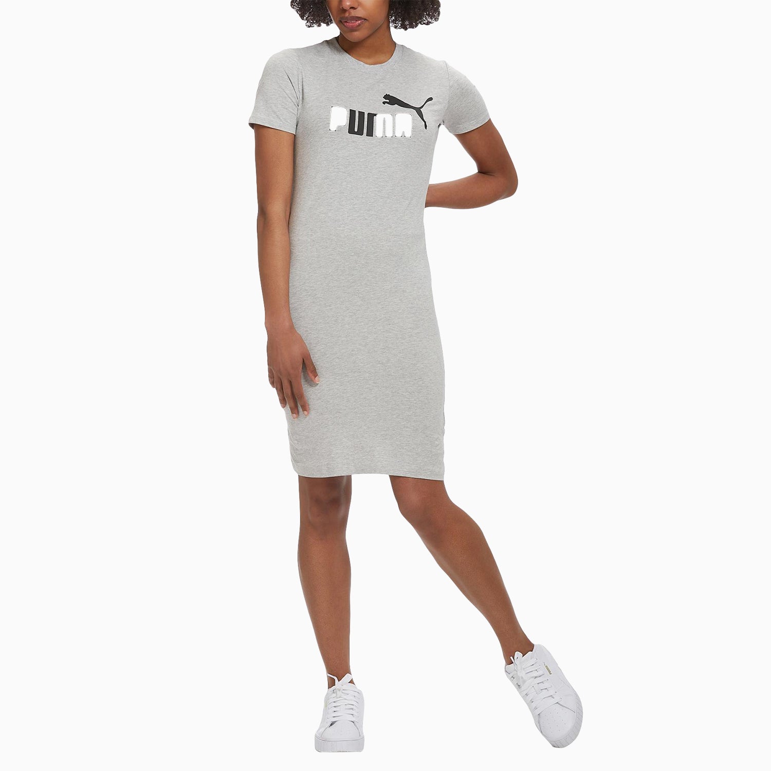 PUMA Womens Essential Slim Tee Dress Light Grey Heather / M