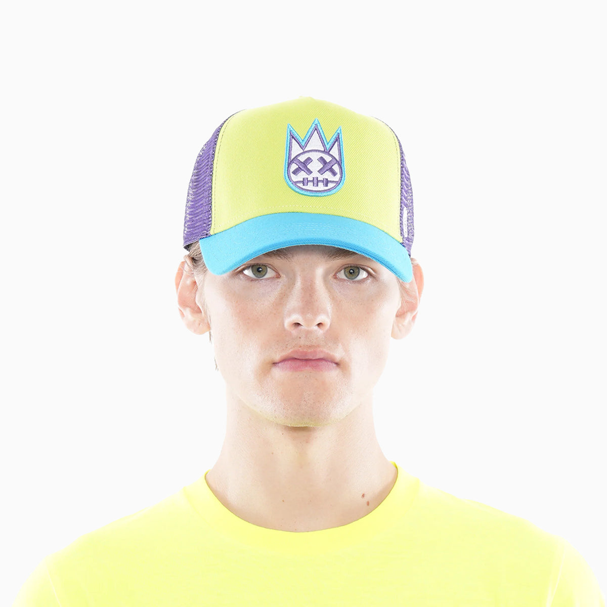 cult-of-individuality-mens-clean-logo-mesh-back-trucker-curved-visor-in-highlighter-yellow-623ac-ch70a