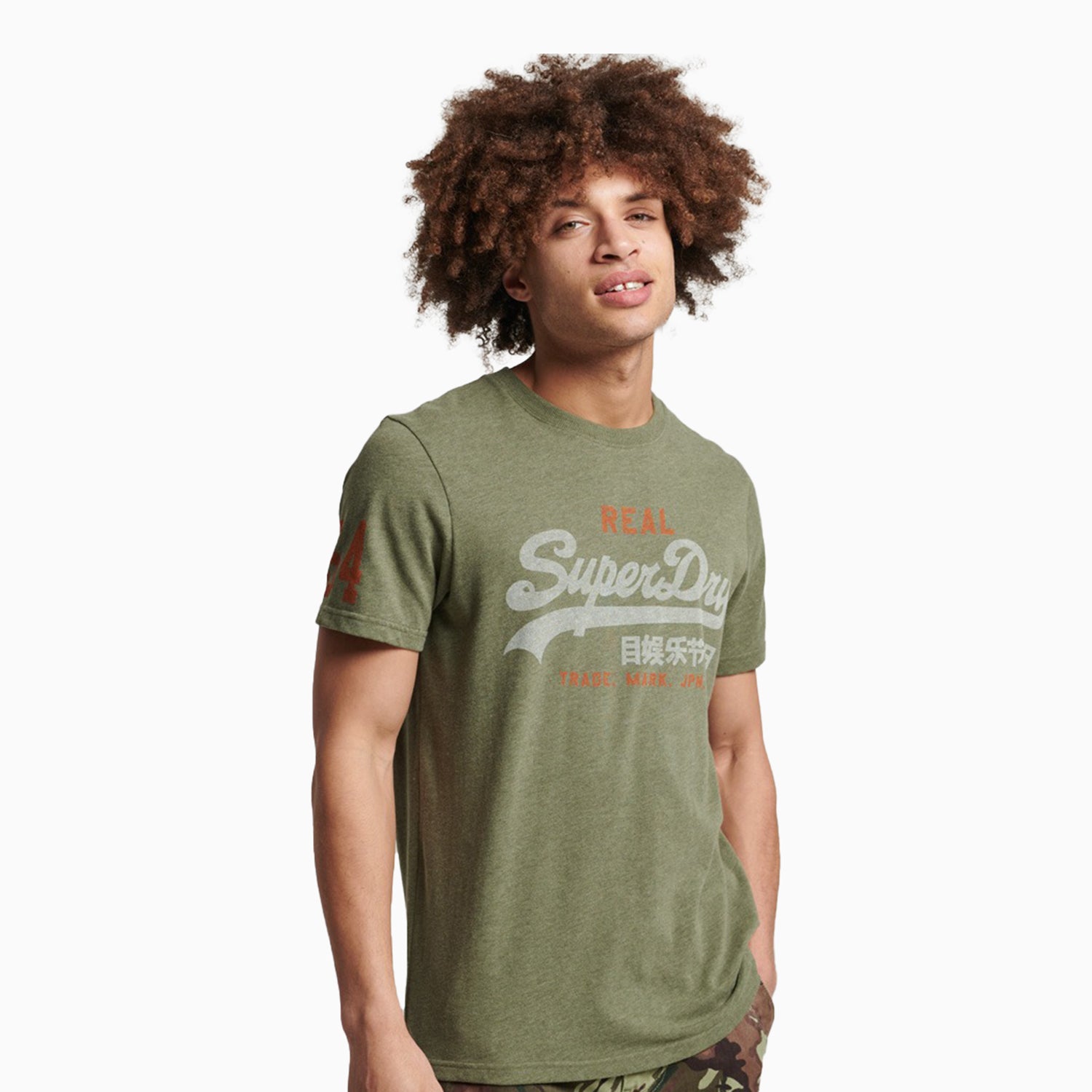 Superdry Men's Classic Graphic Logo T Shirt - Color: Olive Marl - Tops and Bottoms USA -