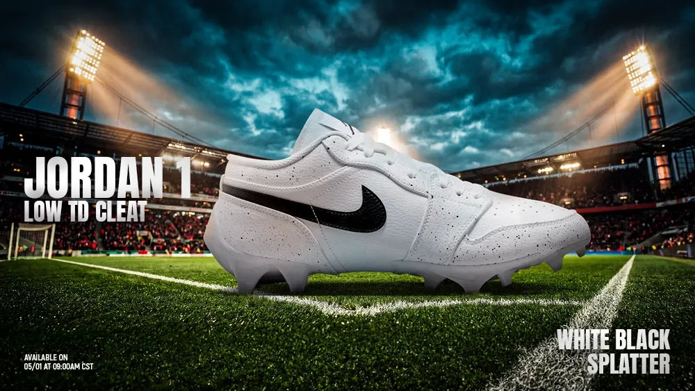 JORDAN 1 LOW TD CLEAT “WHITE BLACK SPLATTER”: BUILT FOR THE FIELD