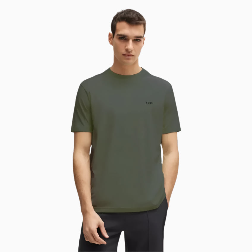 Men's Stretch Cotton Regular Fit T-Shirt With Contrast Logo Hugo Boss - Tops and Bottoms USA