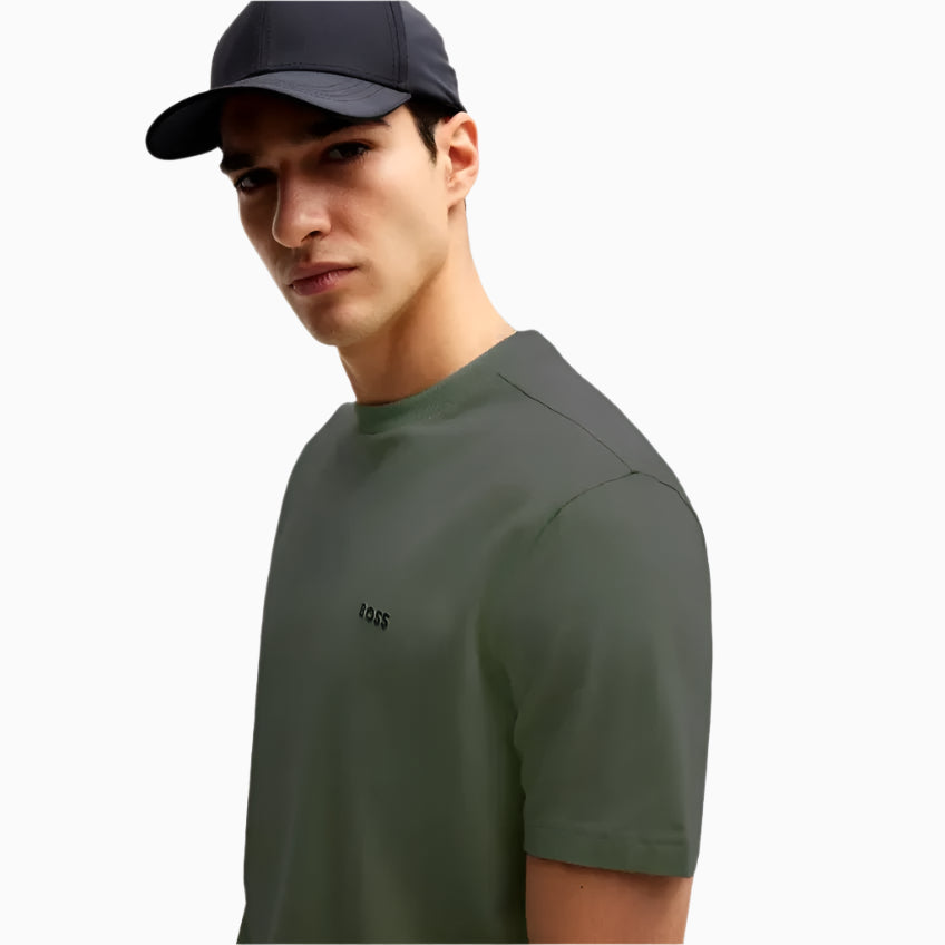 Men's Stretch Cotton Regular Fit T-Shirt With Contrast Logo Hugo Boss - Tops and Bottoms USA