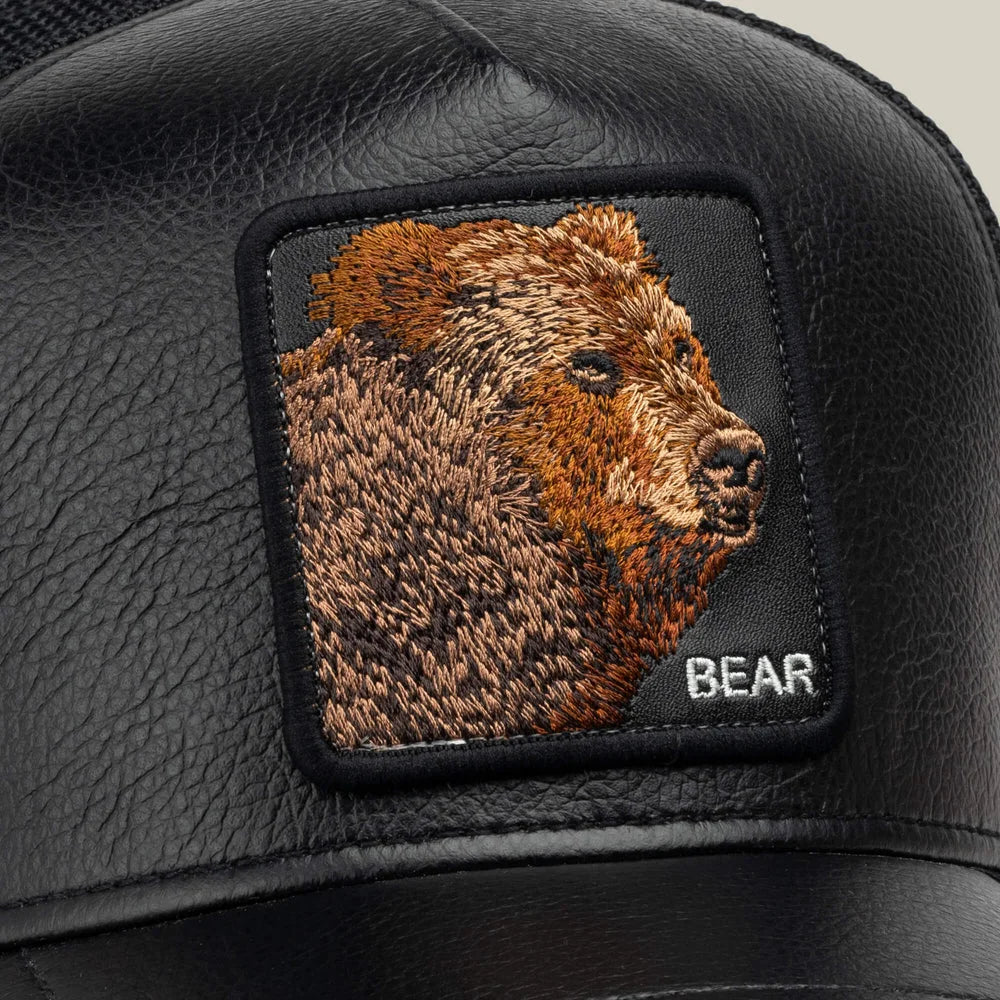 Faux Leather Bear Trucker Hat