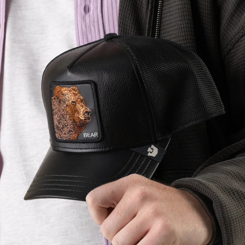 Faux Leather Bear Trucker Hat