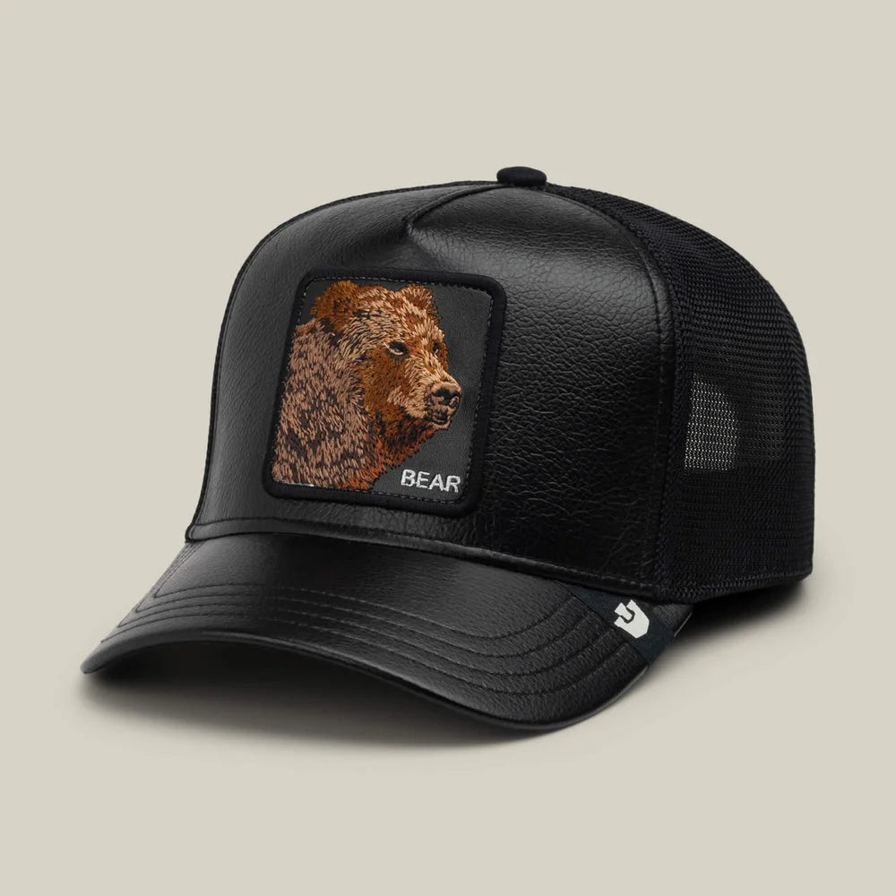Faux Leather Bear Trucker Hat