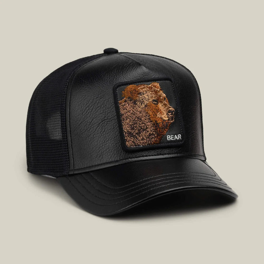Faux Leather Bear Trucker Hat