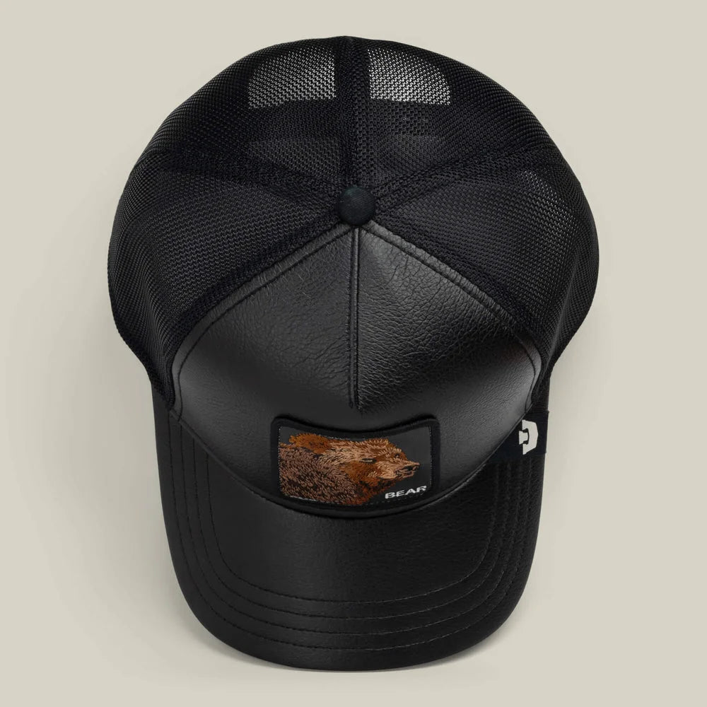 Faux Leather Bear Trucker Hat