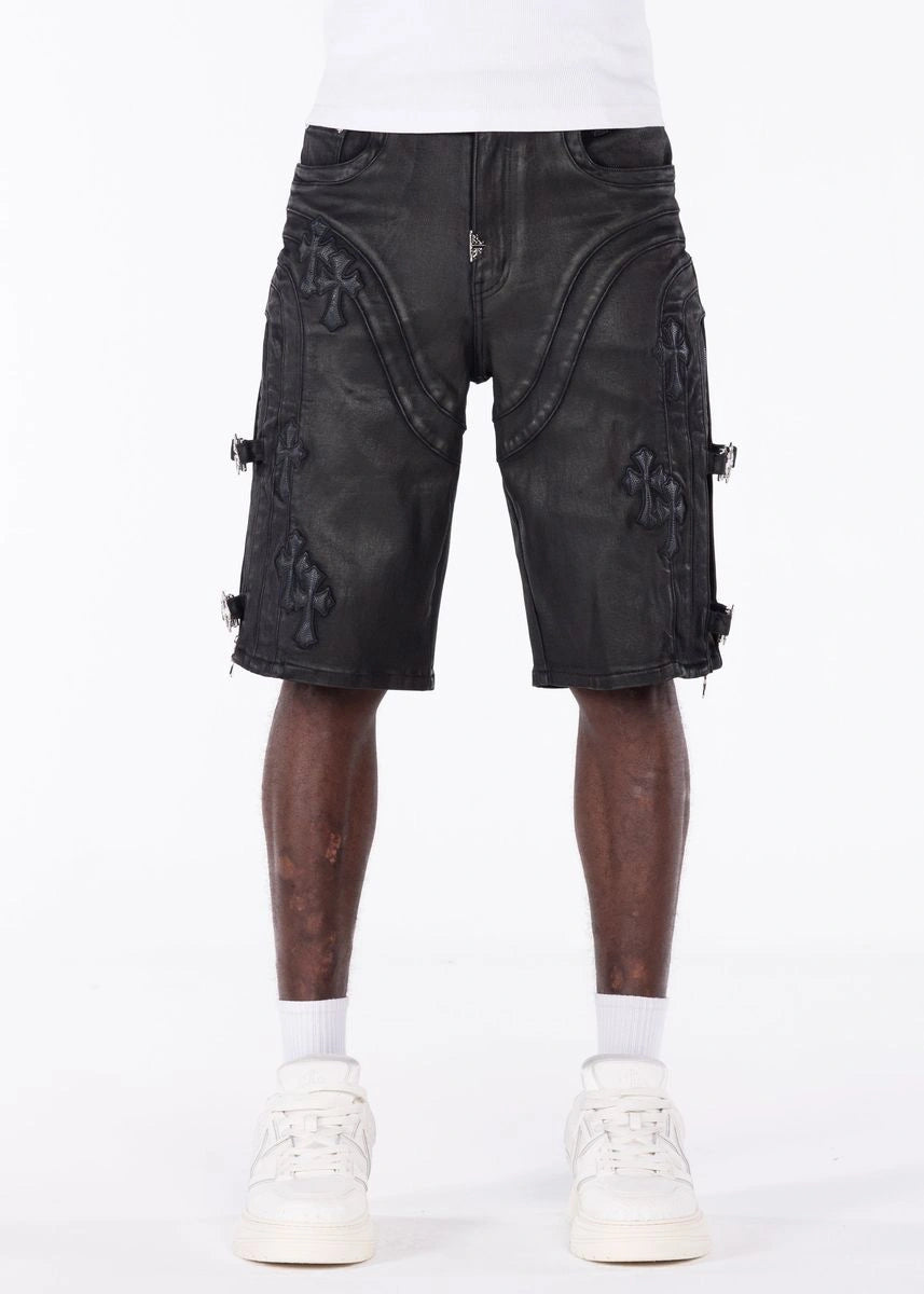 Men's All Black Cross Buckle Shorts