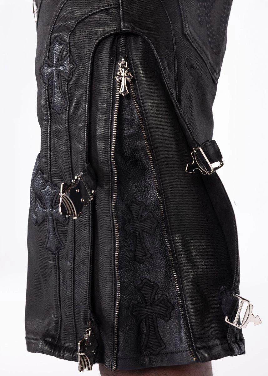 Men's All Black Cross Buckle Shorts