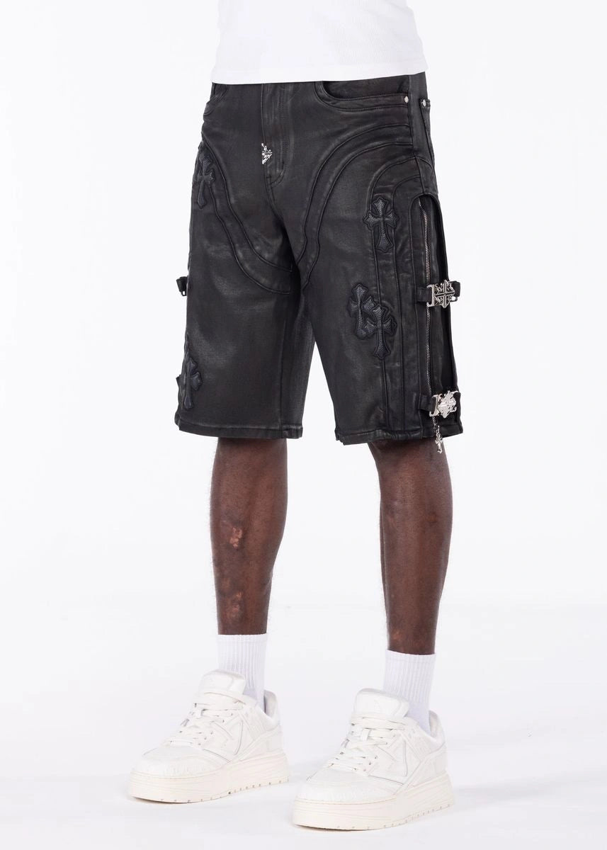 Men's All Black Cross Buckle Shorts