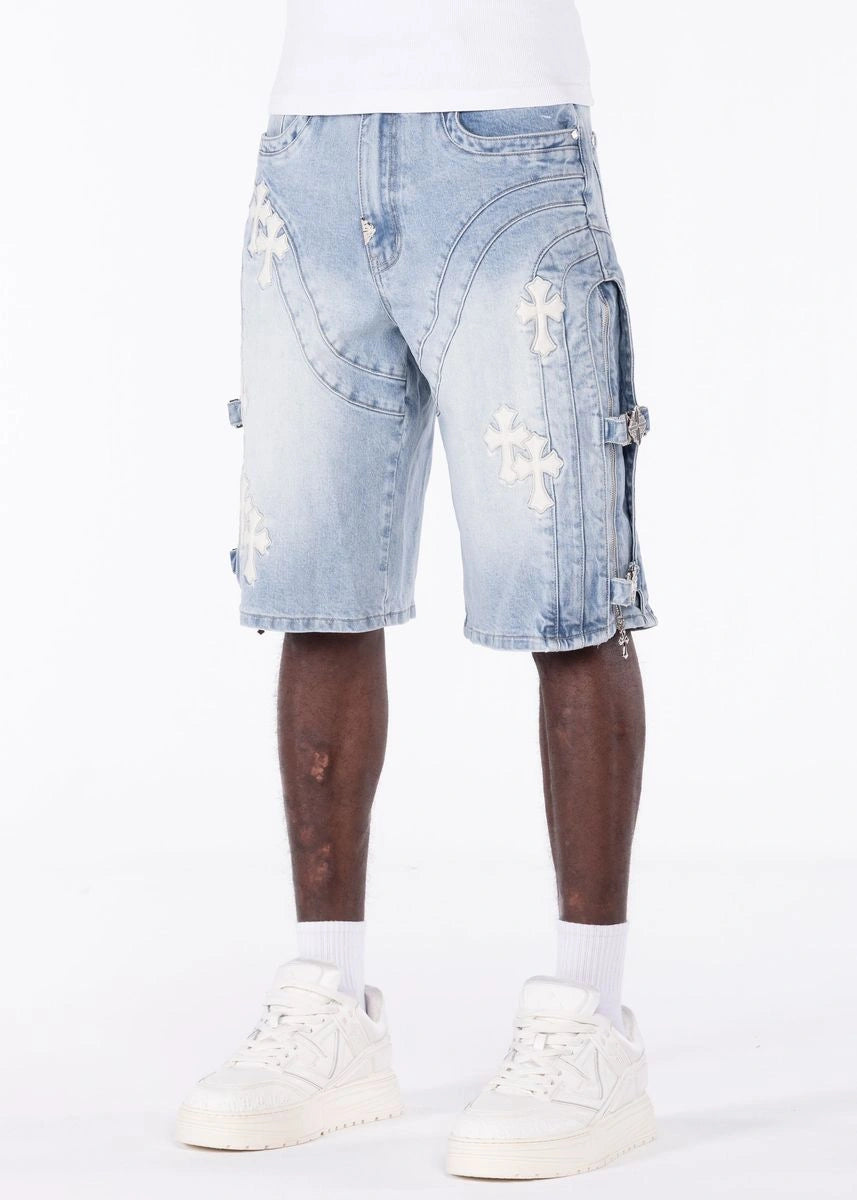 Men's Aqua Blue Cross Buckle Shorts