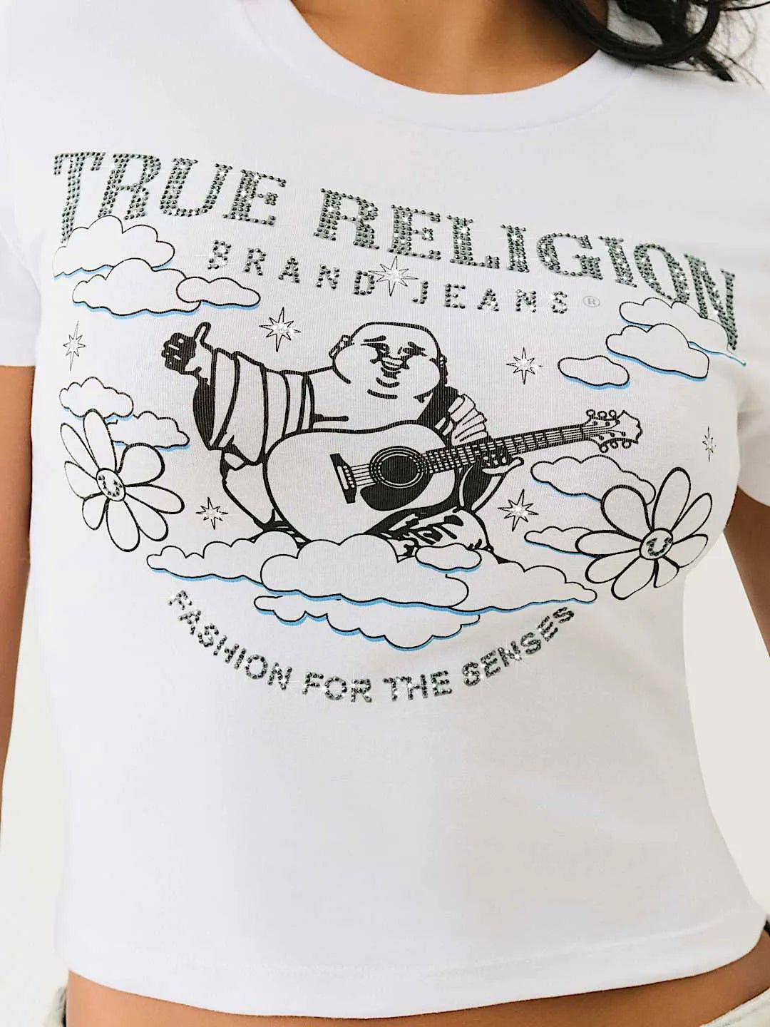 Women's Crystal Groovy Buddha Baby T-Shirt True Religion - Tops and Bottoms USA